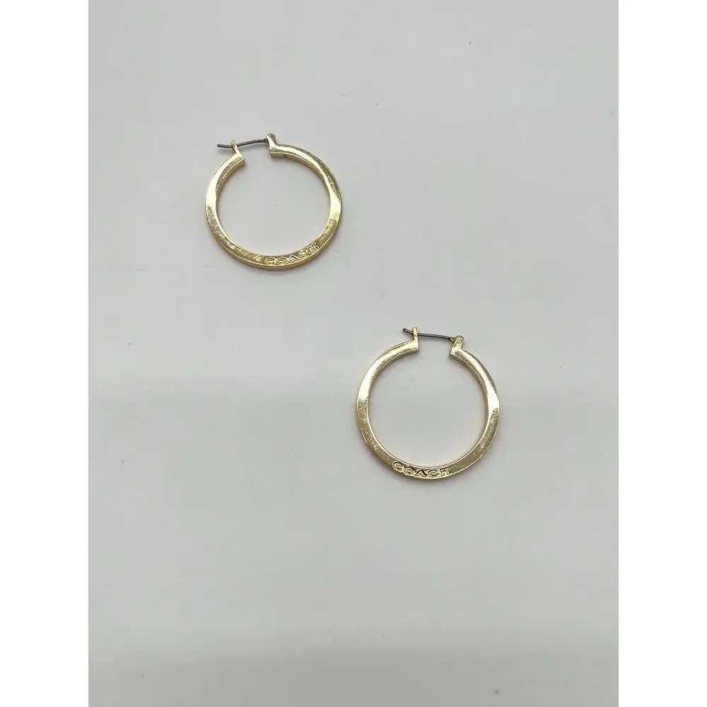 COACH Gold Plated Hoop Earrings, Stamped - Picture 3 of 5